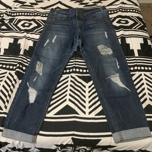 Distressed blue jean pants